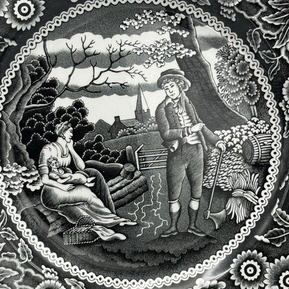 Spode Black and White Salad Plate Georgian Series Woodman Transferware 7.5 Dia - Picture 2 of 5